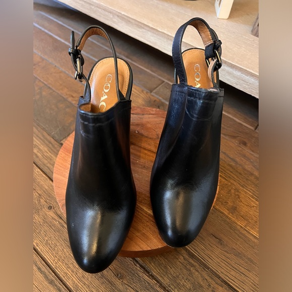 COACH Carmine Closed Toe Black Leather Platform Heels - Picture 4 of 10